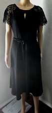 New Womens Black Raglan Sleeve Keyhole Neckline Belted Midi Dress Size Medium