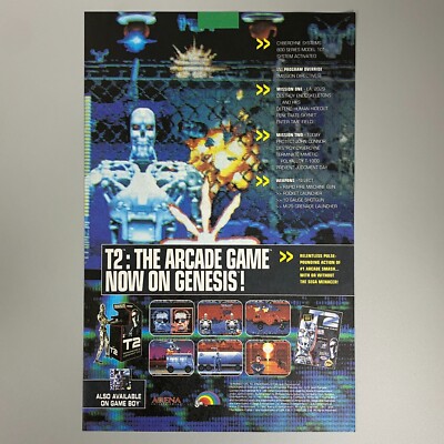 T2 THE ARCADE GAME SEGA GENESIS GAME BOY ARENA 1993 VINTAGE RETRO WERBUNG