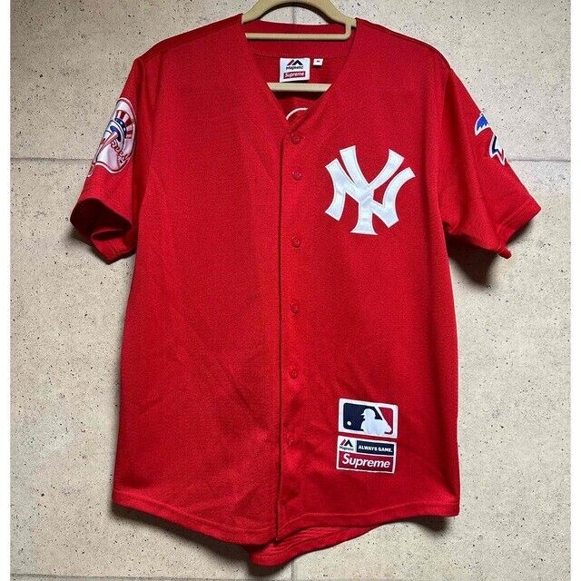 Supreme New York Yankees Baseball Jersey Red Majestic Mens Supreme New York Yankees Baseball Jersey Red Majestic Mens