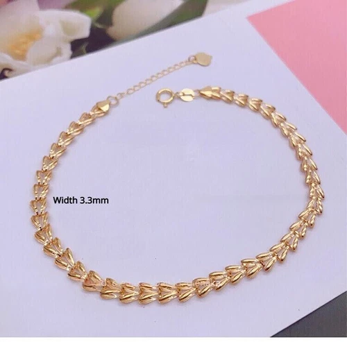 Solid 18K Yellow Gold Pure Au750 Wheat Chain Link Bracelet Bangle 6.5+1.2inch - Picture 10 of 10