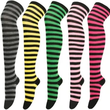 Women Girls Striped Long Socks Over The Knee Socks Thigh High Stockings