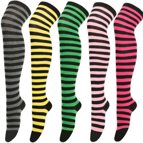 Women Girls Striped Long Socks Over The Knee Socks Thigh High Stockings Casual - Picture 1 of 25