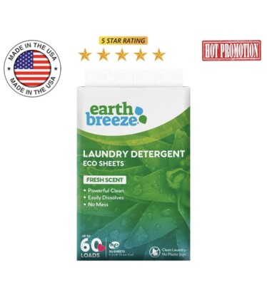 2X Earth Breeze Laundry Detergent Eco Sheets Fresh Scent 60Sheets Up To 120Loads