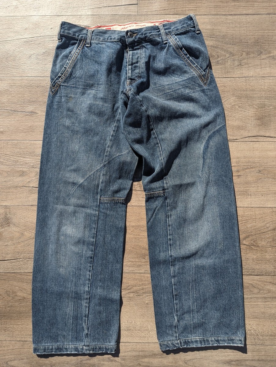 ARMANI JEANS イタリア製 変形 パンツ y2k VTG Y2K Mens Armani Jeans Wide Leg Distressed Buckle Back