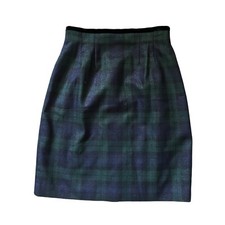 Vtg J McLaughlin Blue Green Silver Tartan Plaid Pencil Skirt Sz 8 Party Festive