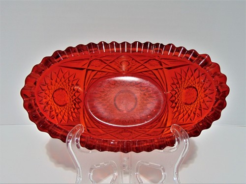 LE Smith Hobstar Red Oblong Oval Bowl Sawtooth Edge - Picture 2 of 9
