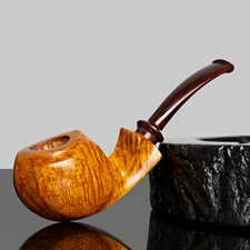 MUXIANG Briar Freehand Tobacco Pipe Smooth Blowfish Pipe Bent Vulcanite Stem