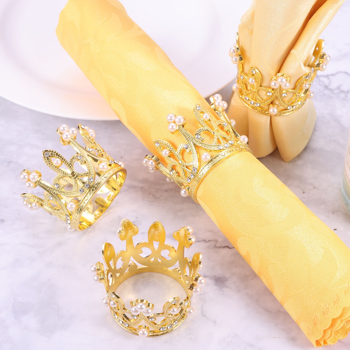6Pcs Gold Alloy Crown Napkin Rings Serviette Holder Buckle Dinner