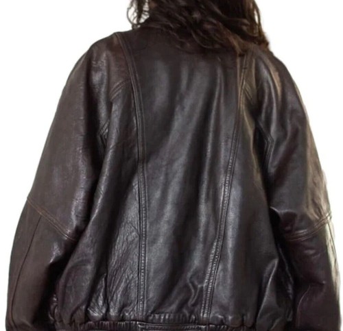 Women's Real Leather Vintage Brown Bomber Jacket Handmade Oversized - 第 7/9 張圖片