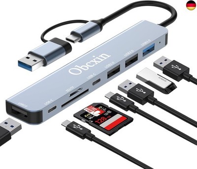 USB C Hub 8-in-2, USB C Adapter mit USB 3.0, 2X USB 2.0, SD/TF Kartenleser,