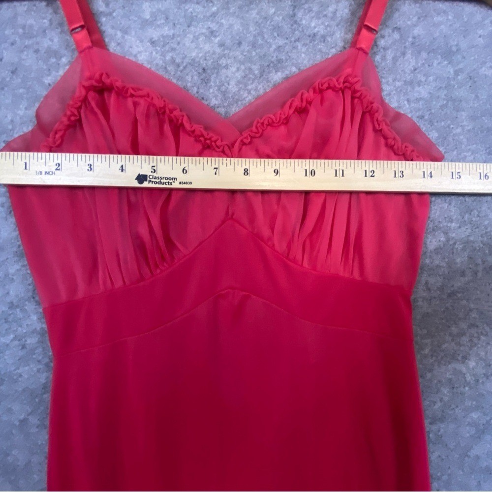 Shadowline 50s 60s Vintage Long Nightgown Size 34 Red Ruffle Floral Nylon