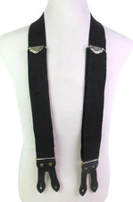 Walking Boss BLACK ELASTIC LEATHER BUTTON-ON X-BACK 2"Wd SUSPENDERS 84D