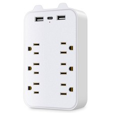 6 Outlet Extender Surge Protector Multi Plug Wall Adapter USB C Charger Ports