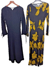 M&S Women's Size 6 Dresses 2Pc Bundle Black Textured Midi/Yellow Floral Maxi NEW