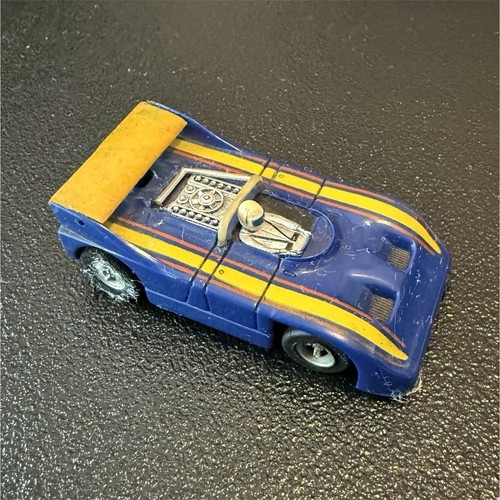 AFX HO Scale Slot Car Blue/Yellow Stripes Rear Wing Open Cockpit Vintage
