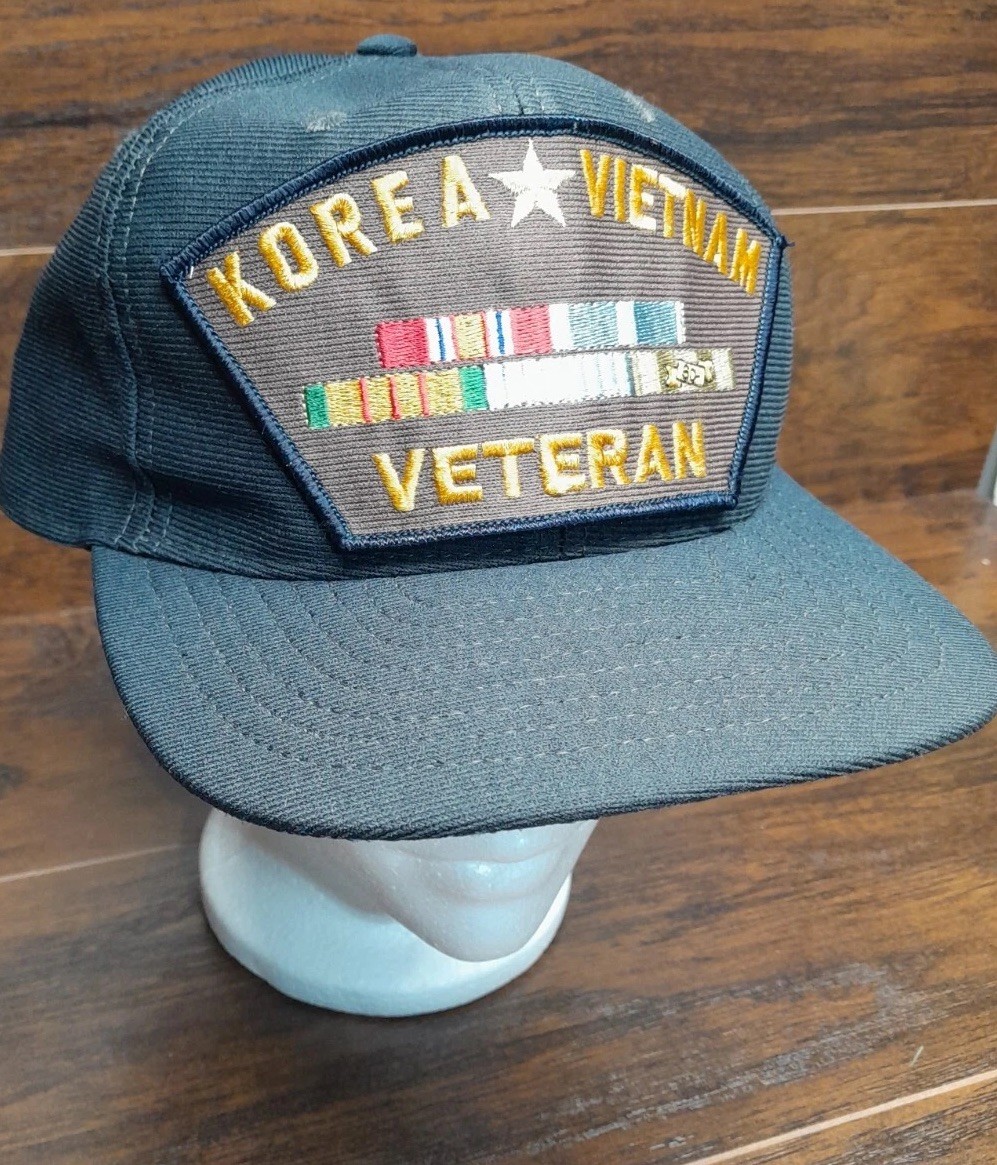 Vintage Korea Vietnam Veteran Snapback Hat Eagle Crest Made USA Blue Cap
