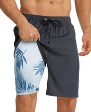 2 in 1 Men's Swim Trunks 9" with Zipper Pockets Bathing Suit Built-in Board S...