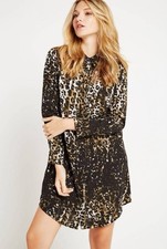 BCBGENERATION Womens Sz L Animal Print Leopard Long Sleeve Collared Shirtdress