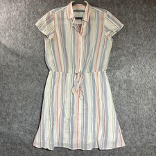 J.Crew Mercantile Dress Womens Medium Multicolor Stripe Button Front Tie Waist
