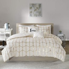 Intelligent Design Raina King/Cal King Comforter Set, Soft Microfiber, Ivory/Gol