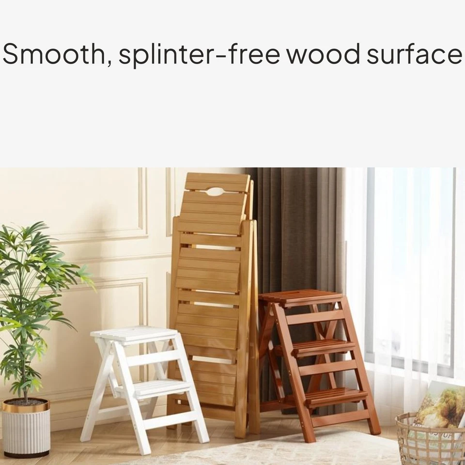 Hardwood Folding Ladder Stool, Multi-Functional Indoor - Image 4 of 4