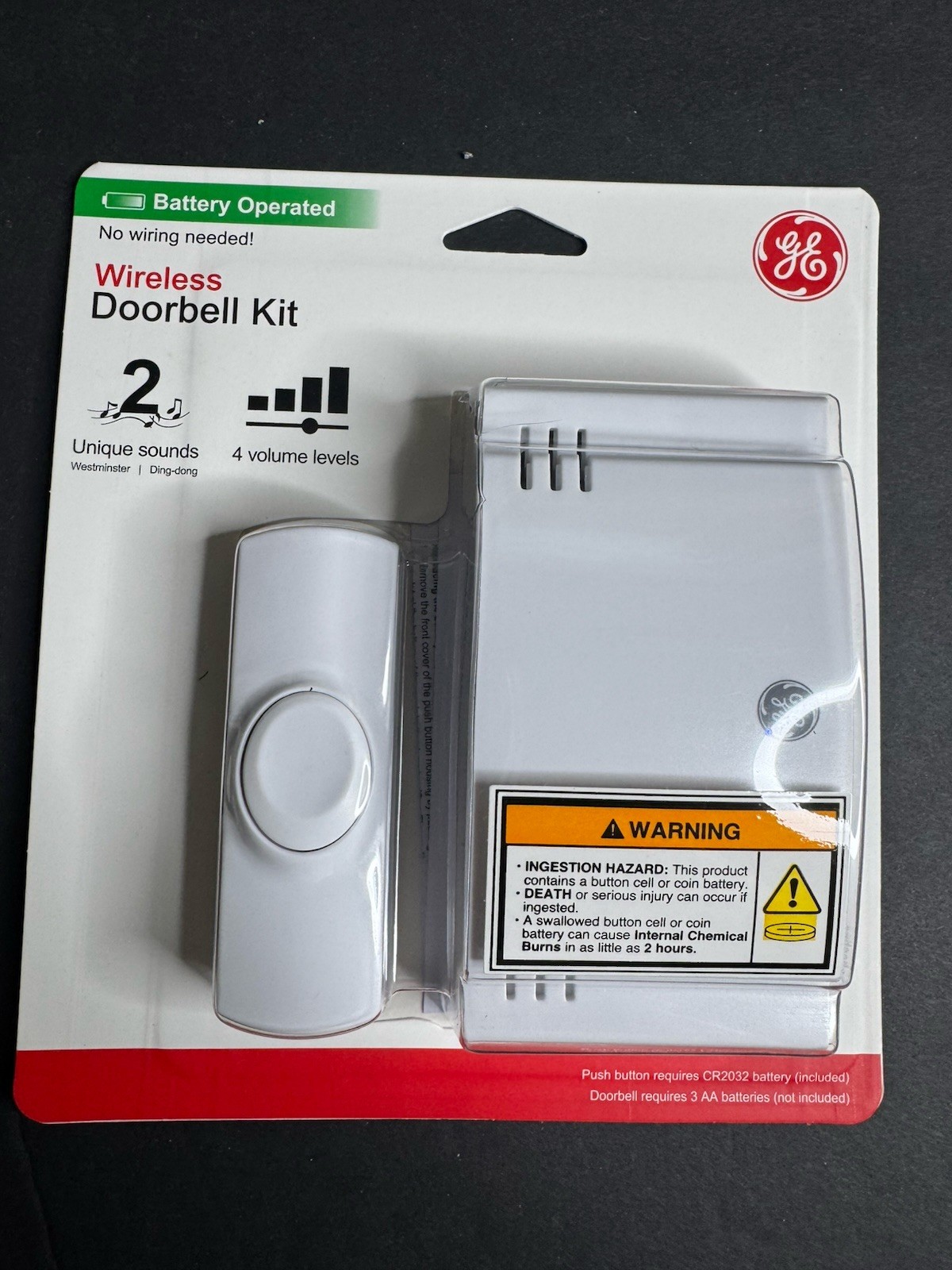 GE Wireless Door Chime Battery Operated 2-Melody with 1-Push