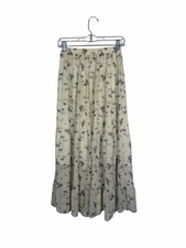 Vintage Floral Midi Skirt Cottagecore Boho Prairie Tiered Elastic Waist Small