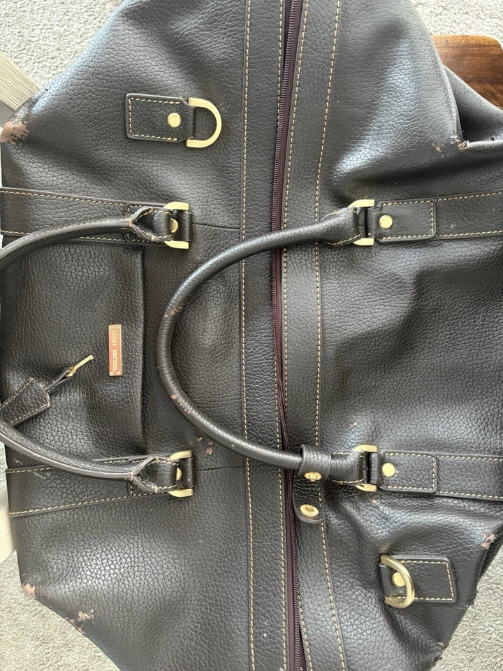 Bagagem de viagem Brooks Brothers couro preto grão seixo bolsa de viagem rolante - Imagem 2 de 4