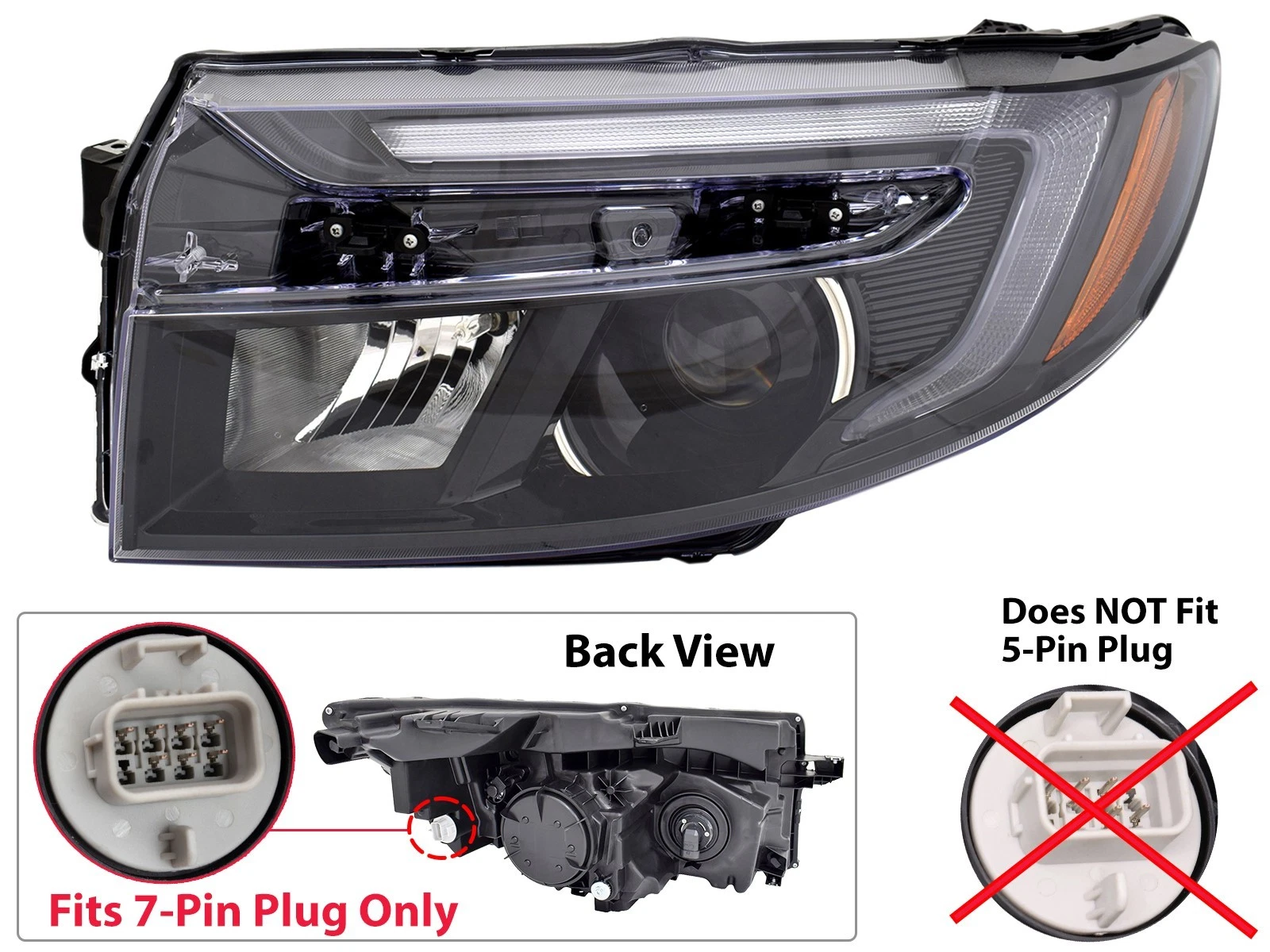 Head Light with 7-Pin Plug for 2021 - 2025 Honda Ridgeline Driver Side HO2502207