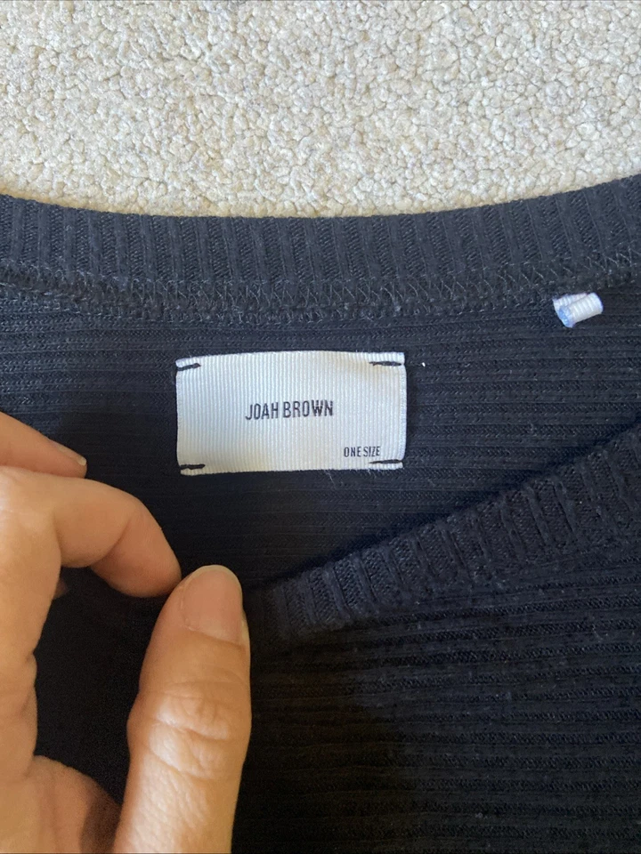 Top Joah Brown Mujer Talla Única Negro Manga Larga Acanalado Tejido Informal Foto 4 de 4