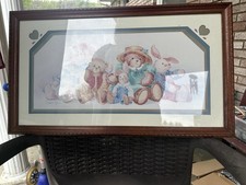 Vintage Nursery Wall Art Teddy Bears & Bunnies Framed Print Baby Room Decor USA
