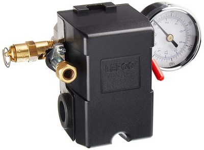 26 AMP H/D PRESSURE SWITCH AIR COMPRESSOR 145-175 4 PORT w/0-200 psi Gauge & ...