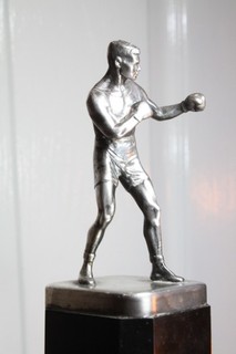 ANTIQUE SILVER PLATED BOXING FIGURE TROPHY 8 INCHES TALL