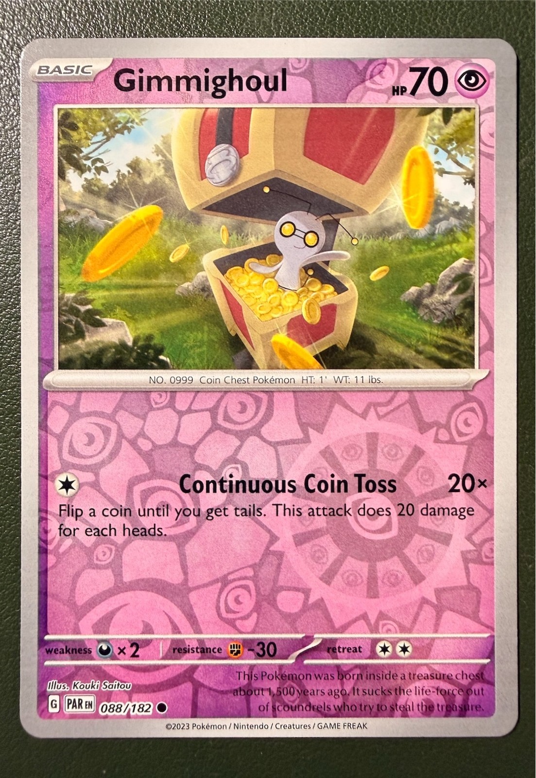 Pokemon TCG Gimmighoul 88/182 Paradox Rift SV4 Reverse Holo NM