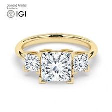Princess Diamond Trilogy Ring 18k Yellow Gold Labgrown 4 Ct Solitaire