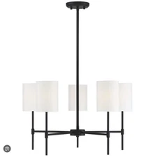 Weston 5-Light Black Chandelier with Opal Glass Cylinder Shades – Modern Linear