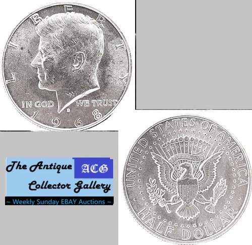 Vintage 40% Silver 1968 D⌛US Denver Mint Kennedy Half🪙