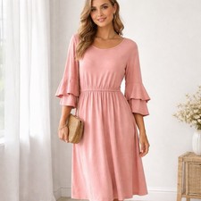 H by Halston Pink Quartz Trapunto Flounce Sleeve Dress XL NWT Modal Blend Soft