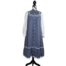 Gunne Sax Vintage 1970's Cottagecore Puff Sleeve Floral Sz 9 Midi Dress