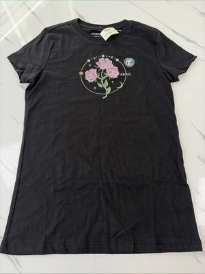 Aeropostale Classic Crew T-Shirt Short Sleeve Black Floral Size Medium