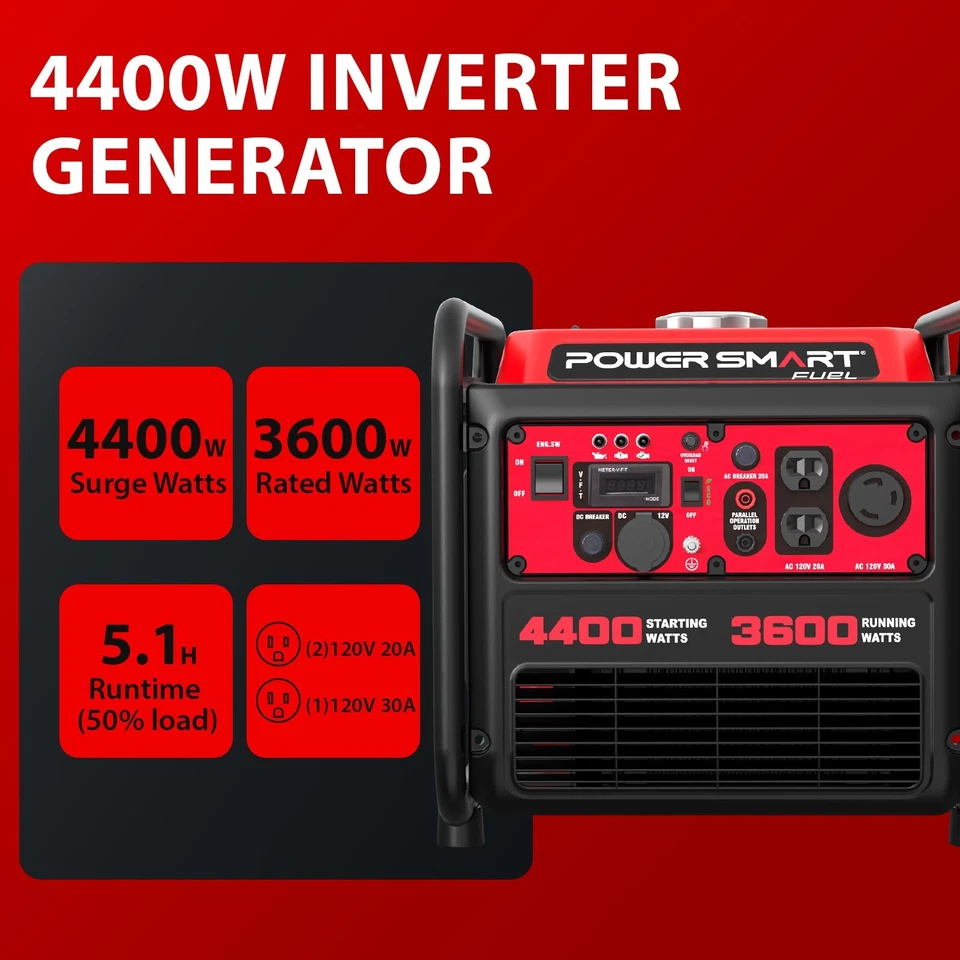 Generador PowerSmart 4400W para camping, autocaravana y corte de energía Foto 2 de 4