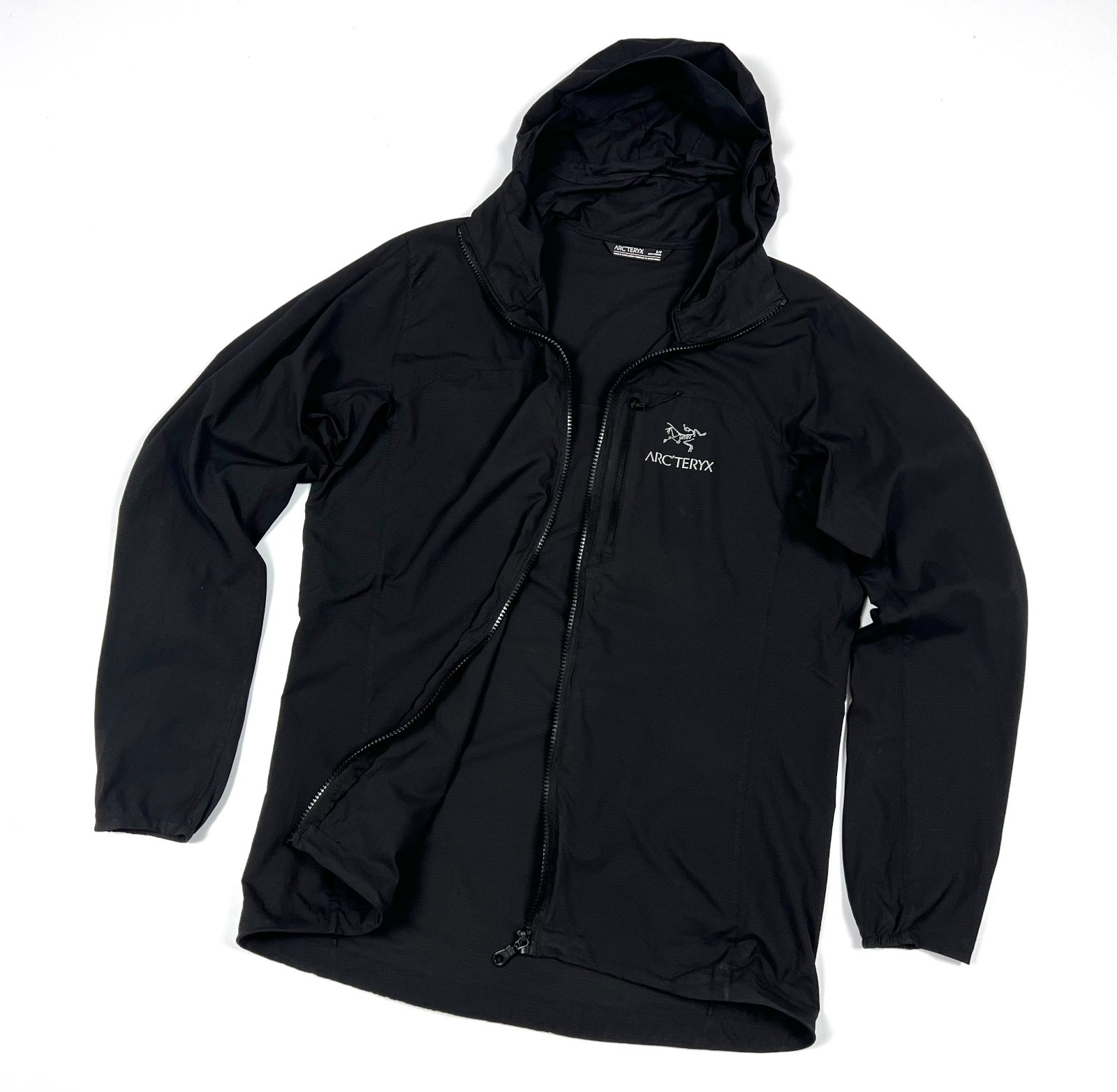 ARC'TERYX Giacca con cappuccio zip intera leggera nera ARCTERYX Squamish originale uomo taglia S M