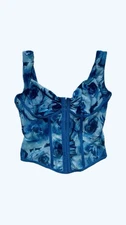 SHEIN Blue Mesh Floral Corset Crop Top In The Size L