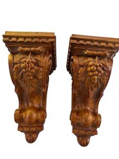 Set of 2 Acanthus Carved wooden corbels Leaf Grapes Corbels Brackets