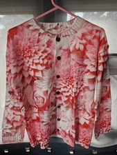 Botanical Print Polyester Button Down Long Sleeve Top. Medium 45cm P2P