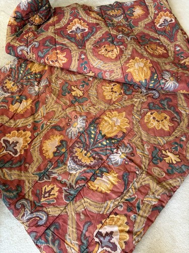 Ralph Laurenđź’•Cadizđź’•KING Comforter Brick Red Teal Beige Muted Jacobean RARE EUC - Picture 5 of 9
