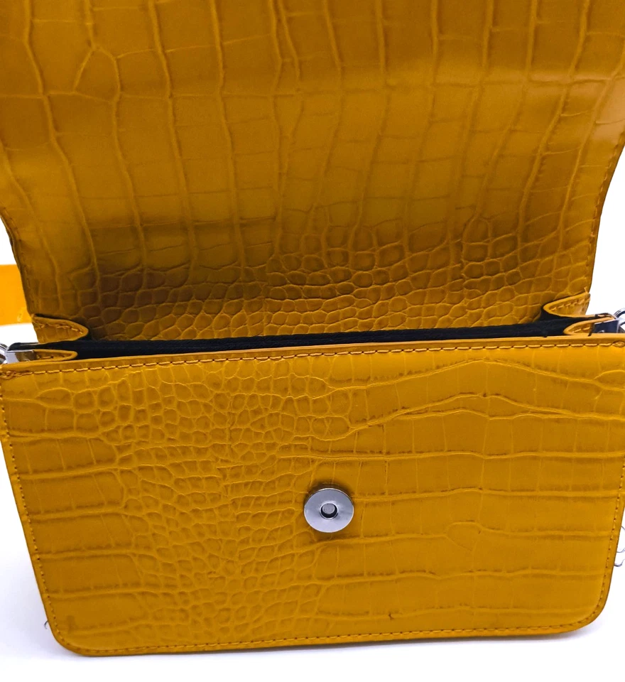 Pieces Tasche Gelb mit Riemen Crossbody mini Croc 22 x 14  cm ca Belgien Import - Bild 3 von 4