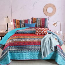 WONGS BEDDING Bohemian Quilt Set Queen Size, Boho Striped Pattern Quilts