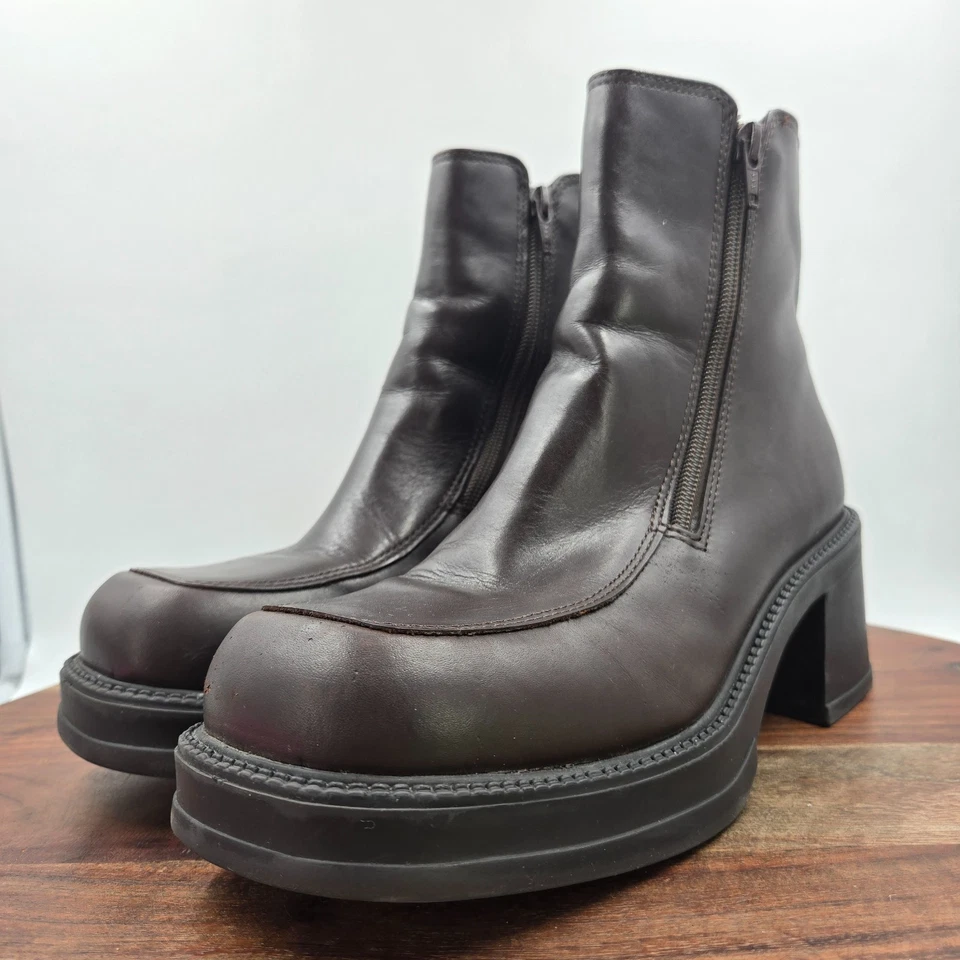 Botas American Eagle Y2K Para Mujer 9M Cuero Marrón Plataforma Tacón Grueso Cremallera De Colección Foto 4 de 4
