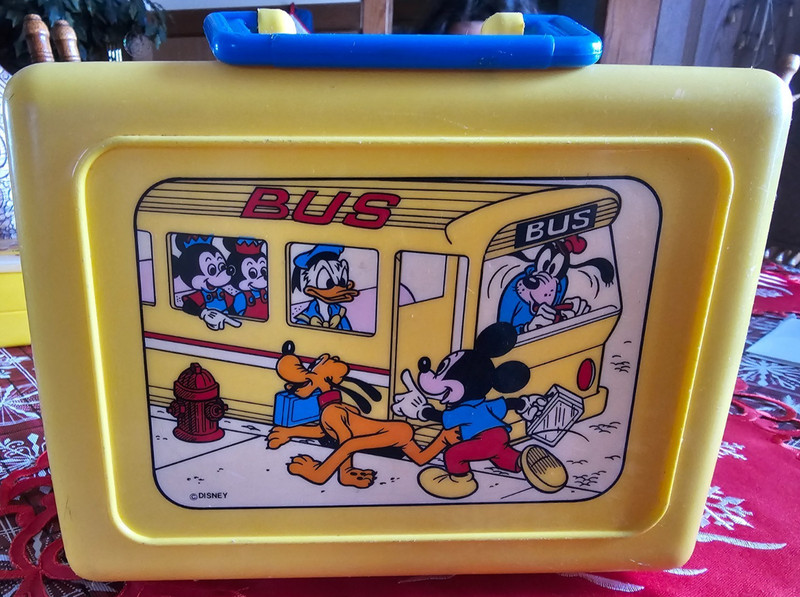 Vintage Mickey Mouse Lunch Box School bus Disney w/thermos & sandwich container